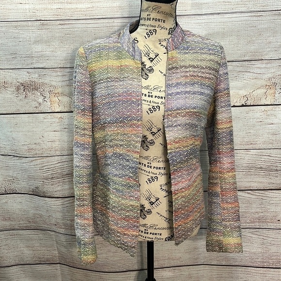 Lafayette 148 Blazer Pastel Rainbow Peplum Lightweight Pockets Textured Size 6 - Picture 1 of 9